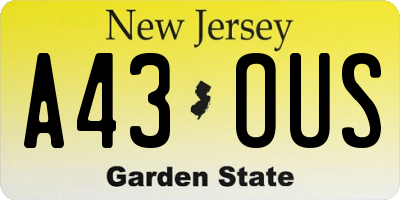 NJ license plate A43OUS