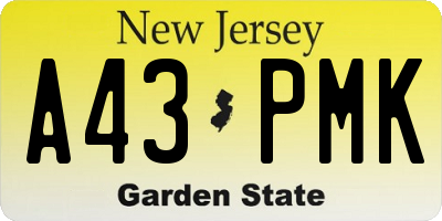 NJ license plate A43PMK