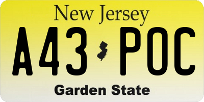 NJ license plate A43POC