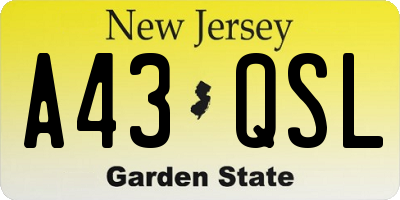 NJ license plate A43QSL