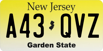 NJ license plate A43QVZ