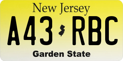 NJ license plate A43RBC