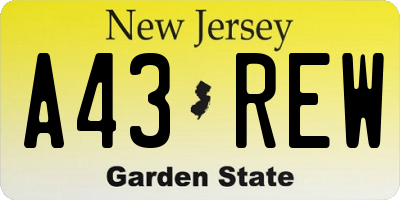 NJ license plate A43REW