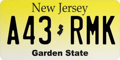 NJ license plate A43RMK