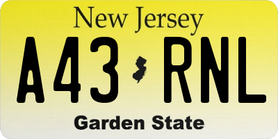 NJ license plate A43RNL