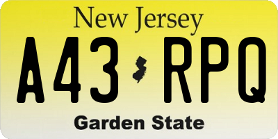 NJ license plate A43RPQ