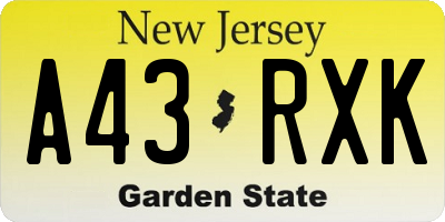 NJ license plate A43RXK