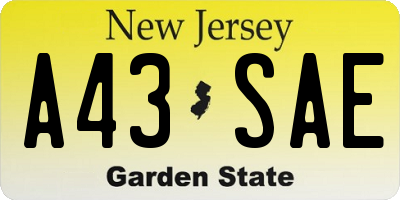NJ license plate A43SAE