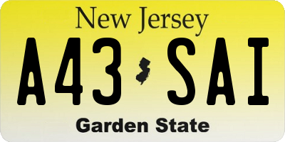 NJ license plate A43SAI