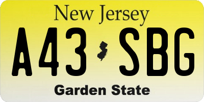 NJ license plate A43SBG