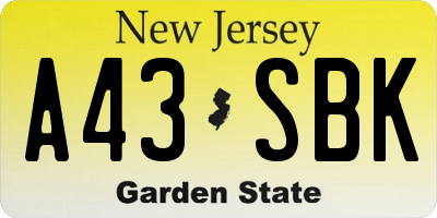 NJ license plate A43SBK