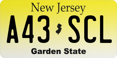 NJ license plate A43SCL