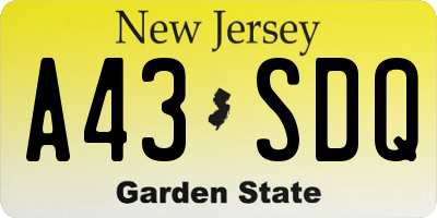 NJ license plate A43SDQ