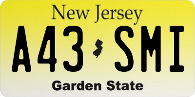 NJ license plate A43SMI