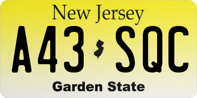 NJ license plate A43SQC