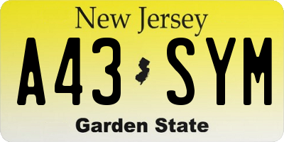 NJ license plate A43SYM