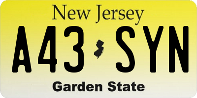 NJ license plate A43SYN