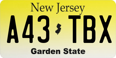 NJ license plate A43TBX