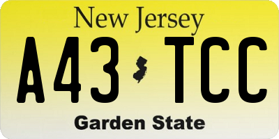 NJ license plate A43TCC