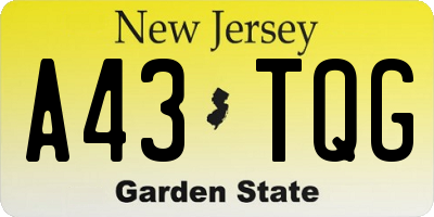 NJ license plate A43TQG