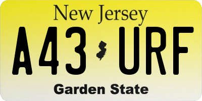 NJ license plate A43URF