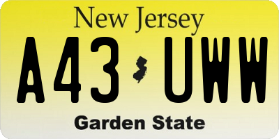 NJ license plate A43UWW