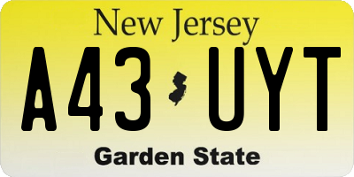 NJ license plate A43UYT