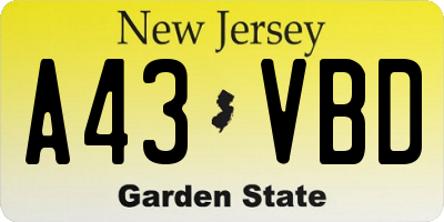 NJ license plate A43VBD