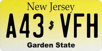 NJ license plate A43VFH