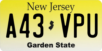 NJ license plate A43VPU