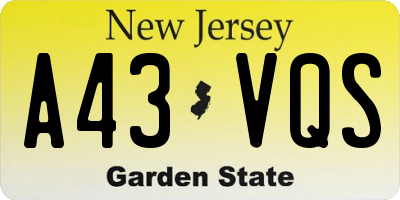 NJ license plate A43VQS