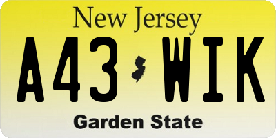 NJ license plate A43WIK