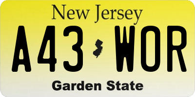 NJ license plate A43WOR