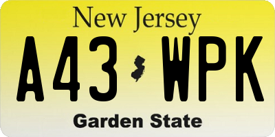 NJ license plate A43WPK