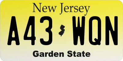 NJ license plate A43WQN