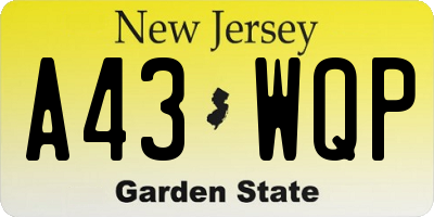 NJ license plate A43WQP