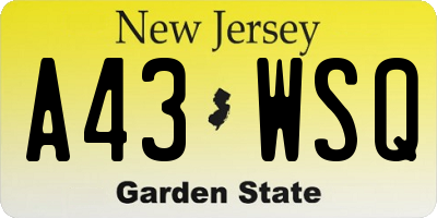 NJ license plate A43WSQ