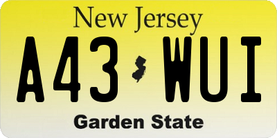 NJ license plate A43WUI