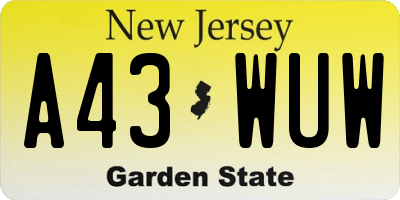NJ license plate A43WUW