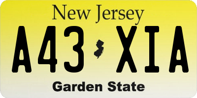 NJ license plate A43XIA