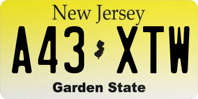 NJ license plate A43XTW