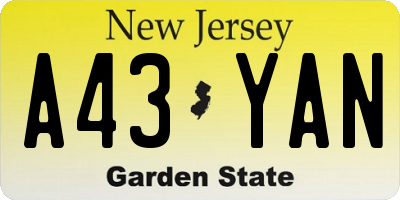NJ license plate A43YAN