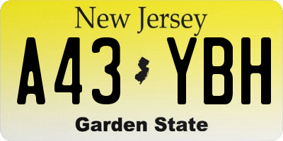 NJ license plate A43YBH