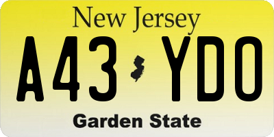 NJ license plate A43YDO