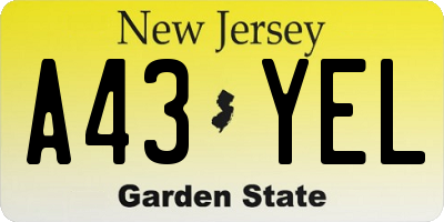 NJ license plate A43YEL