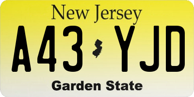 NJ license plate A43YJD