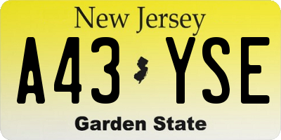 NJ license plate A43YSE