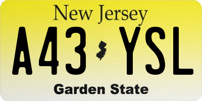 NJ license plate A43YSL
