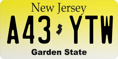 NJ license plate A43YTW