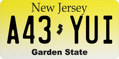 NJ license plate A43YUI